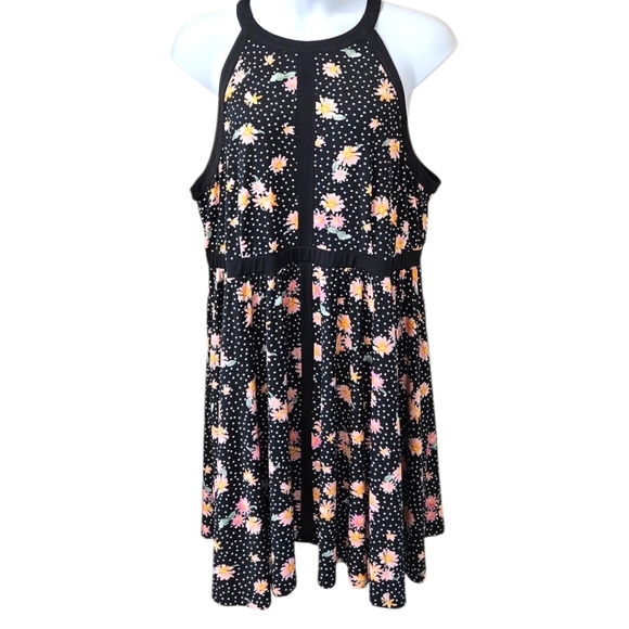 TORRID Plus Size Mini Studio Knit High Neck Floral Poka-Dot Skater Dress 3X - Picture 2 of 16